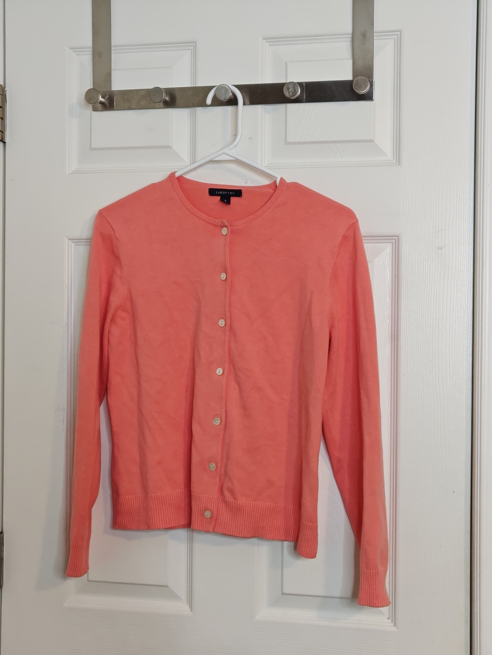 Land's End Crew Neck Long Sleeve Coral Cotton Cardigan/Button Up Sweater Size S